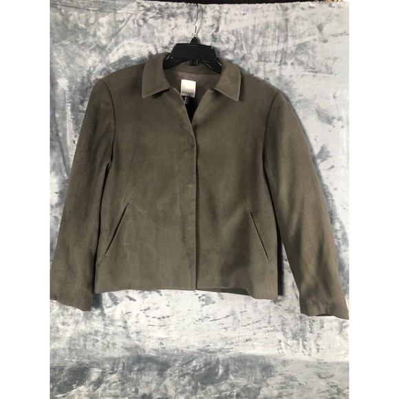 Anne Klein Neiman Marcus Suede Olive Green Women’s Moto Jacket Large Snap Front - Picture 10 of 15